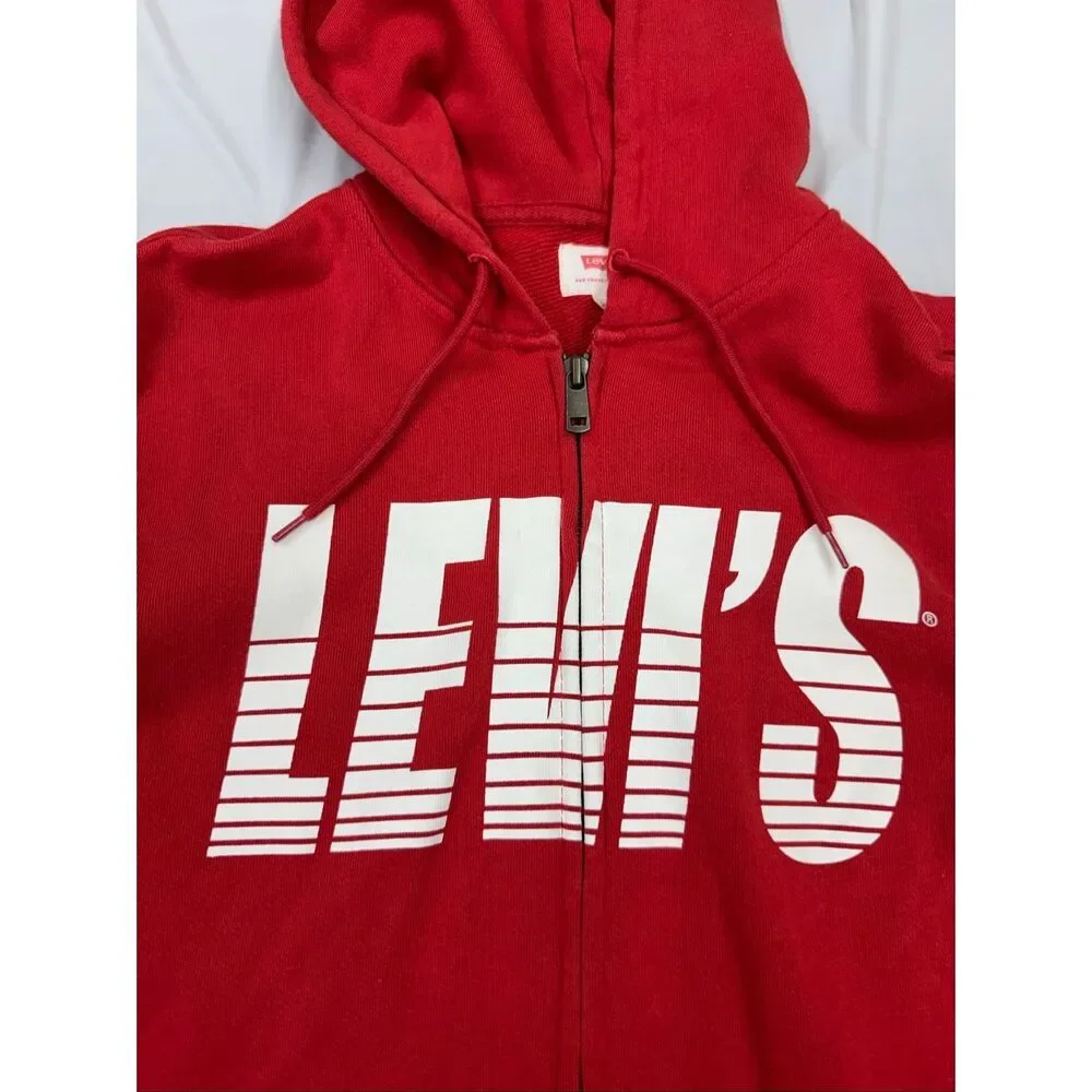 Levi’s Mens Full Zip Red Hooded Jacket with Logo Size Medium - Picture 2 of 10